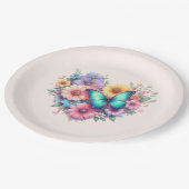 Daisy Flowers with a Beautiful Butterfly ペーパープレート (アングル)