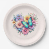 Daisy Flowers with a Beautiful Butterfly ペーパープレート (正面)