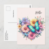 Daisy Flowers with a Beautiful Butterfly ポストカード (正面/裏面)