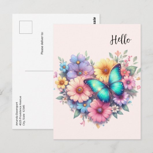 Daisy Flowers with a Beautiful Butterfly ポストカード (正面/裏面)