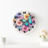 Daisy Flowers with a Beautiful Butterfly ラージ壁時計 (ホーム)