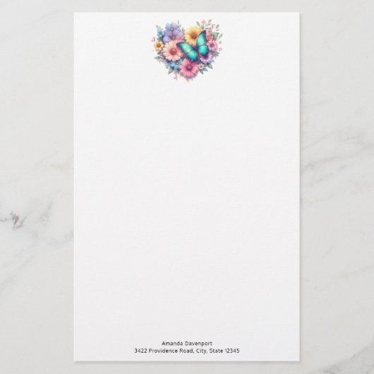 Daisy Flowers with a Beautiful Butterfly 便箋 (正面)