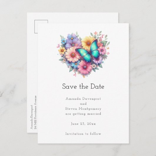 Daisy Flowers with a Beautiful Butterfly 案内ポストカード (正面/裏面)