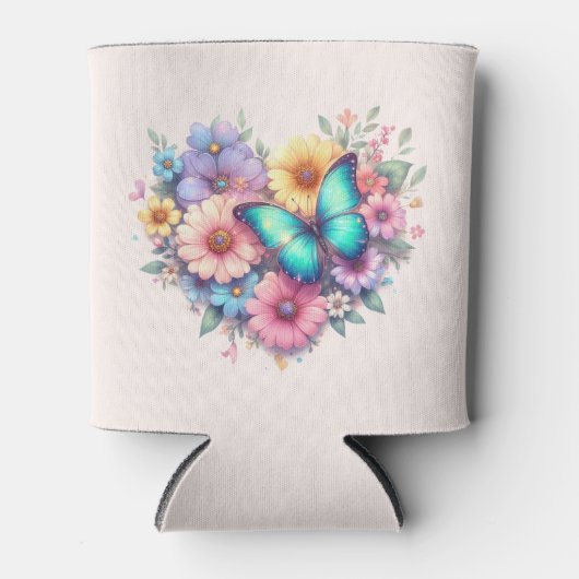 Daisy Flowers with a Beautiful Butterfly 缶クーラー (正面)