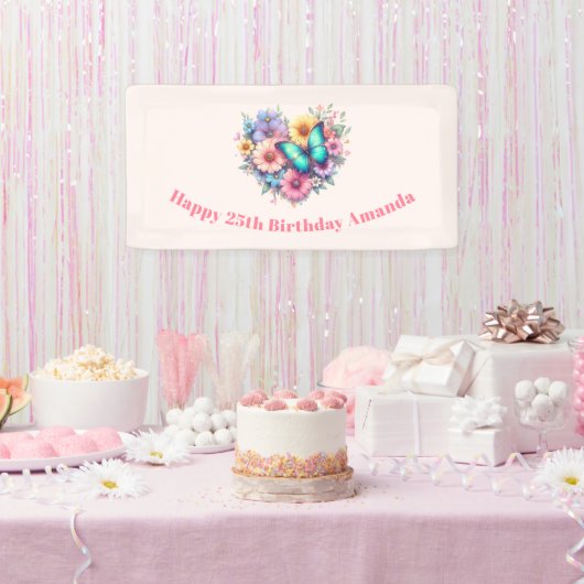 Daisy Flowers with a Beautiful Butterfly Birthday 横断幕 (パーティー)