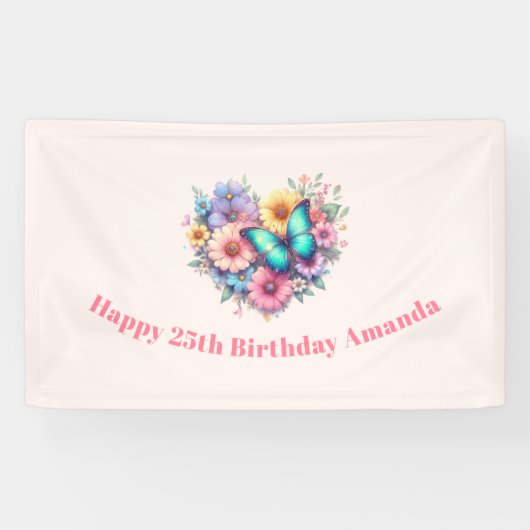 Daisy Flowers with a Beautiful Butterfly Birthday 横断幕 (横)