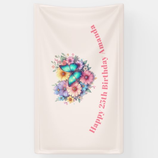 Daisy Flowers with a Beautiful Butterfly Birthday 横断幕 (縦)