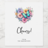 Daisy Flowers with a Beautiful Butterfly Cheers ワインラベル (シングルラベル)