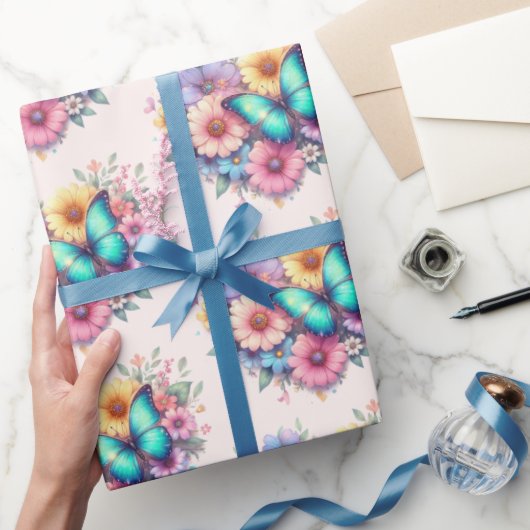 Daisy Flowers with a Beautiful Butterfly Pattern ラッピングペーパー (ギフト)