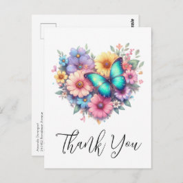 Daisy Flowers with a Beautiful Butterfly Thank You ポストカード