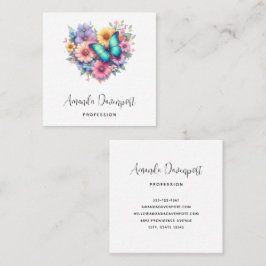 Daisy Flowers with a Blue Butterfly スクエア名刺