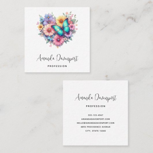 Daisy Flowers with a Blue Butterfly スクエア名刺 (正面/裏面)