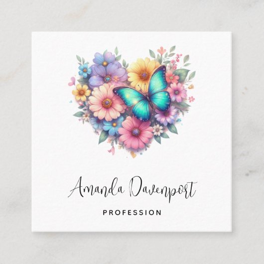 Daisy Flowers with a Blue Butterfly スクエア名刺 (正面)