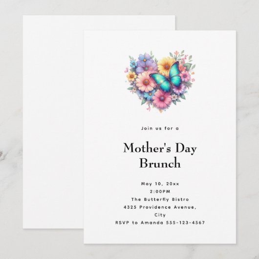 Daisy Flowers with a Blue Butterfly Mother's Day 招待状 (正面/裏面)