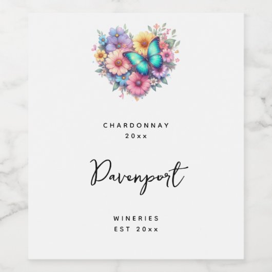 Daisy Flowers with a Blue Butterfly Wine Making ワインラベル (シングルラベル)