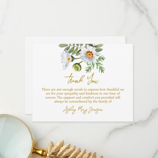 Daisy Funeral Thank You Card Bereavement サンキューカード (正面/裏面インサイチュ)