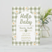 Daisy Gingham Hello Baby Shower Invitation 招待状 (スタンド正面)