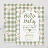 Daisy Gingham Hello Baby Shower Invitation 招待状 (正面/裏面)