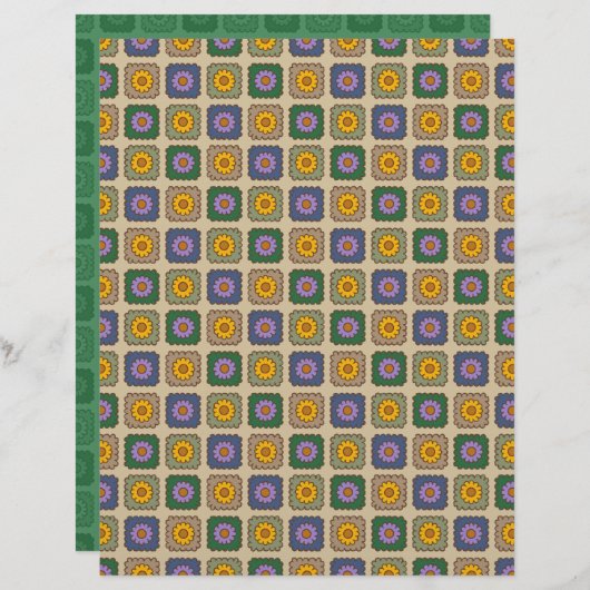 Daisy Granny Squares Scrapbook Paper (正面/裏面)