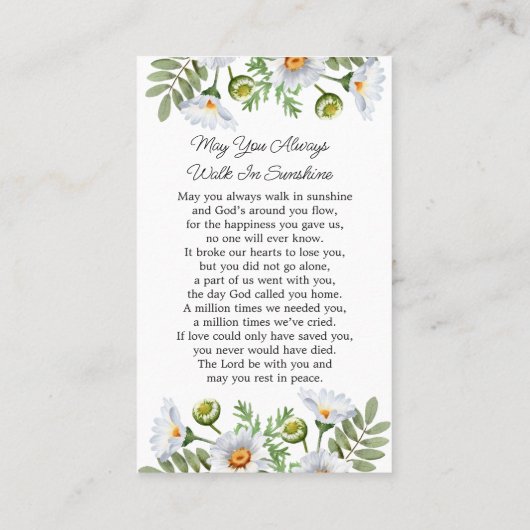 Daisy Memorial Photo Funeral Prayer Card 名刺 (裏面)