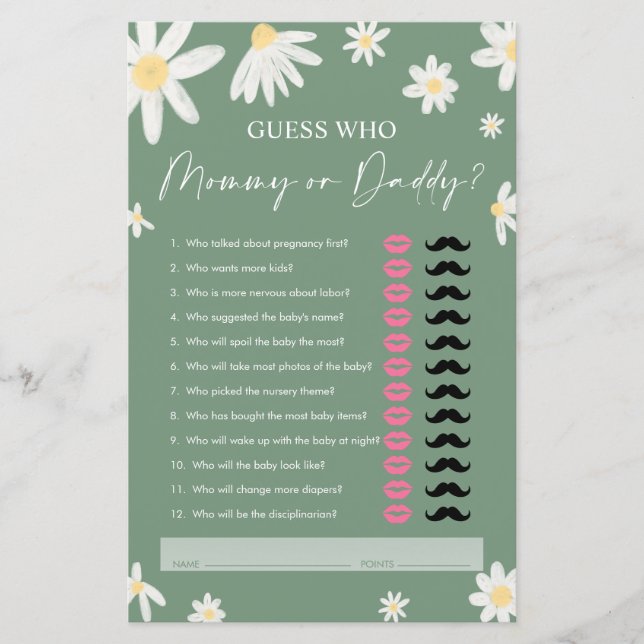 Daisy Mommy or Daddy, Sage Green Guest Who Game (正面)