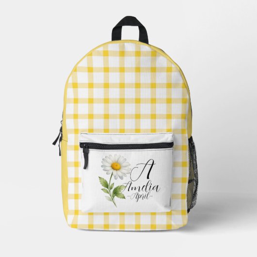 Daisy Monogram April Birth Flower Backpack プリントバックパック (正面)