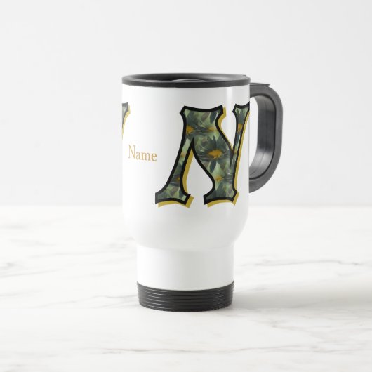 Daisy Monogram Initial N Personalized トラベルマグ (正面右)