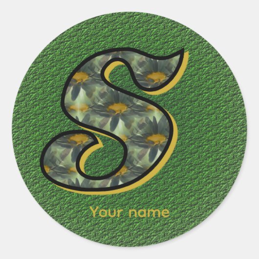 Daisy Monogram Initial S Personalized ラウンドシール (正面)