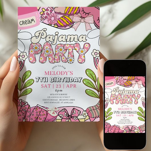 Daisy Pajama Party Birthday Invitation 招待状