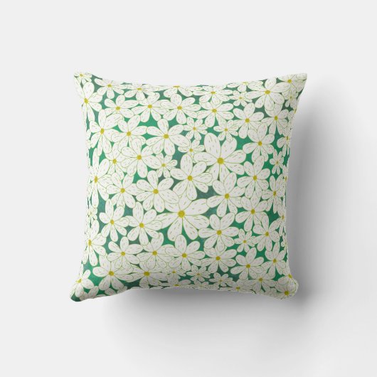 Daisy Patch - White daisies on emerald background クッション (裏面)