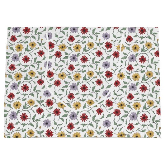 Daisy Pattern Doodle Pen and Ink Style ラージペーパーバッグ (正面)