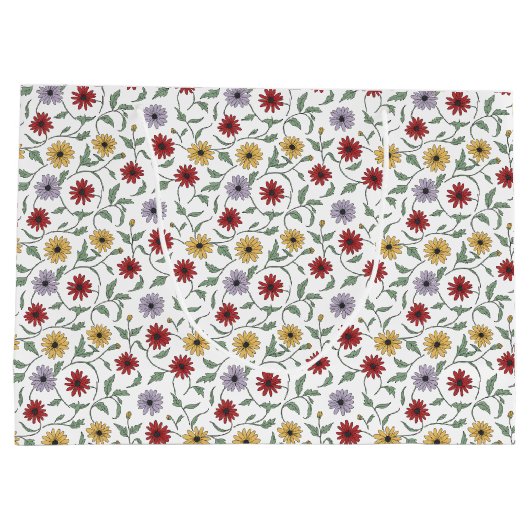 Daisy Pattern Doodle Pen and Ink Style ラージペーパーバッグ (裏面)