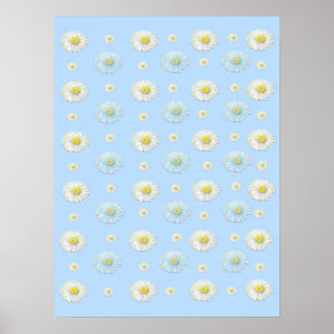 Daisy Pattern on light blue background ポスター