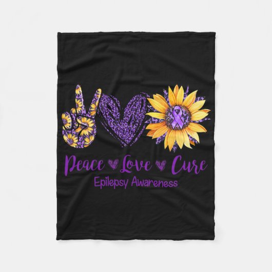 Daisy Peace Love Cure Epilepsy Awareness Purple Ri フリースブランケット (正面)