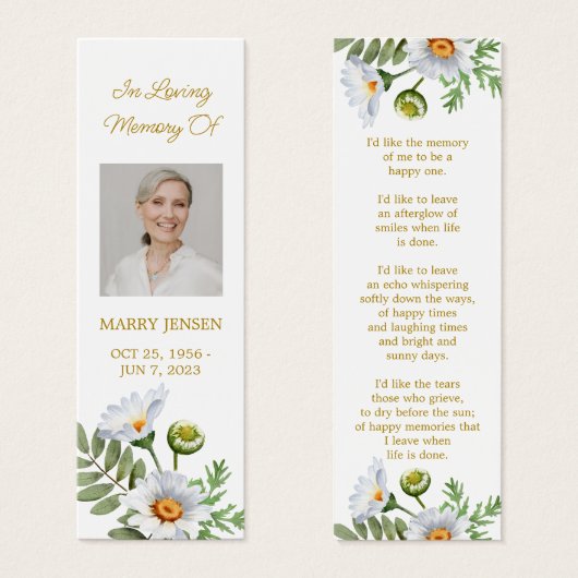 Daisy Photo Funeral Memorial Bookmark (正面&裏面)