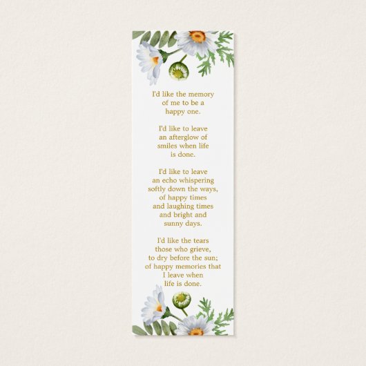 Daisy Photo Funeral Memorial Bookmark (裏面)