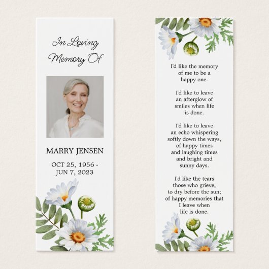 Daisy Photo Funeral Memorial Bookmark (正面&裏面)