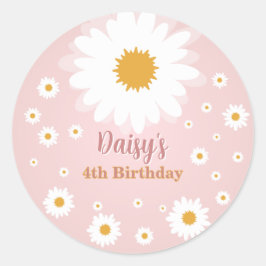 Daisy Pink Any Age Birthday ラウンドシール