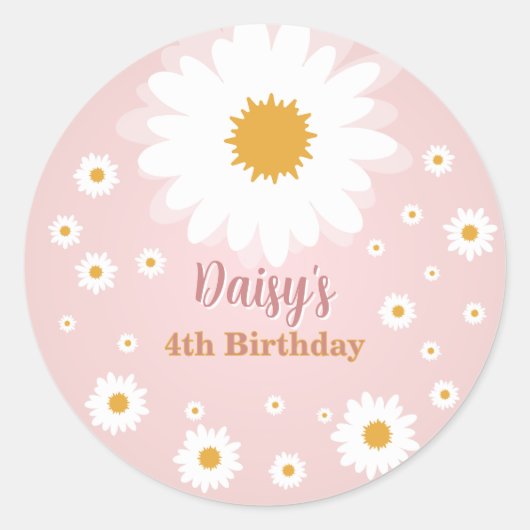 Daisy Pink Any Age Birthday  ラウンドシール (正面)