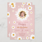 Daisy Pink Any Age Birthday Photo Invitation 招待状 (正面/裏面)