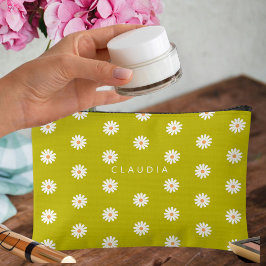 Daisy print vegan pencil case,  zipper brush bag アクセサリーポーチ
