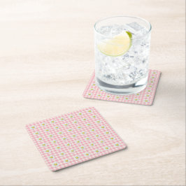 Daisy Rows on Pink Gingham スクエアペーパーコースター
