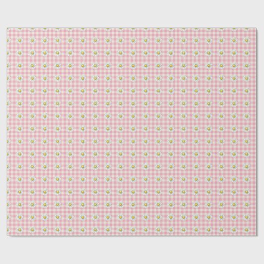 Daisy Rows on Pink Gingham ラッピングペーパー (フラット)
