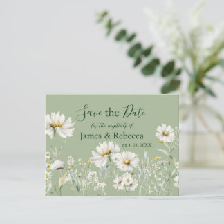 Daisy Sage & Botanical Wedding Save the Date ポストカード