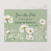 Daisy Sage & Botanical Wedding Save the Date ポストカード (正面)