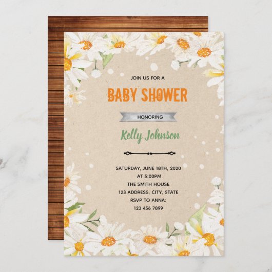 Daisy Shower Birthday Party Invitation 招待状 (正面/裏面)