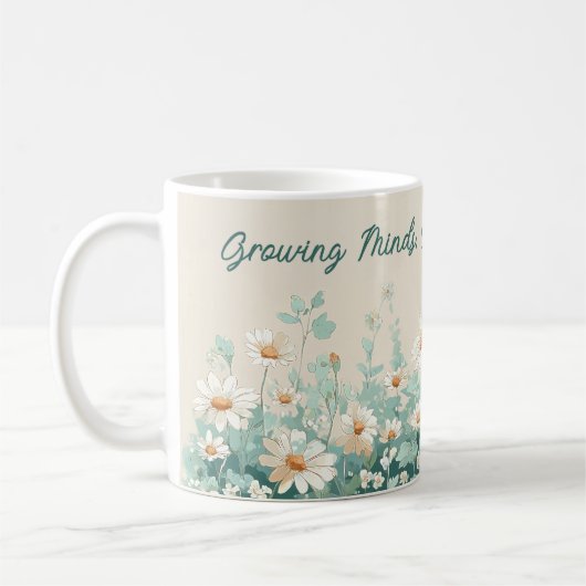 Daisy Spring Floral Teacher Appreciation Script コーヒーマグカップ (左)