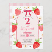 Daisy Strawberry Second Birthday Party Invite 招待状 (正面/裏面)