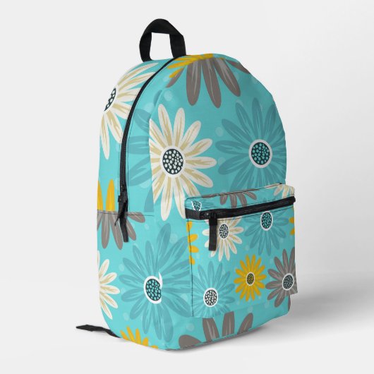 Daisy Teal Flower Pattern Backpack プリントバックパック (裏面左端)