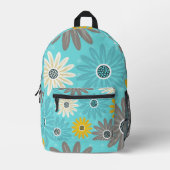 Daisy Teal Flower Pattern Backpack プリントバックパック (正面)